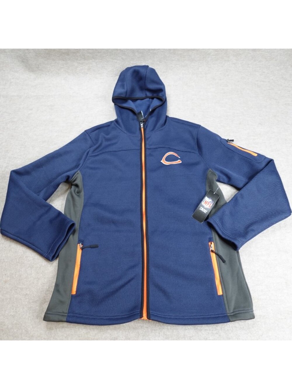 Chicago Bears Mens Sweater Full Zip Hoodie Double Sided Embroidered NEW